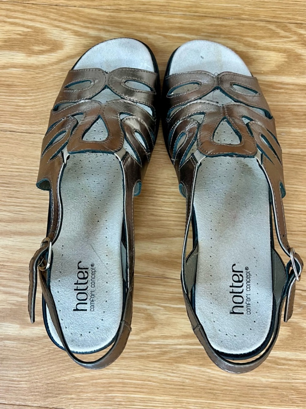hotter Brown Cutout Leather Slingback Sandals